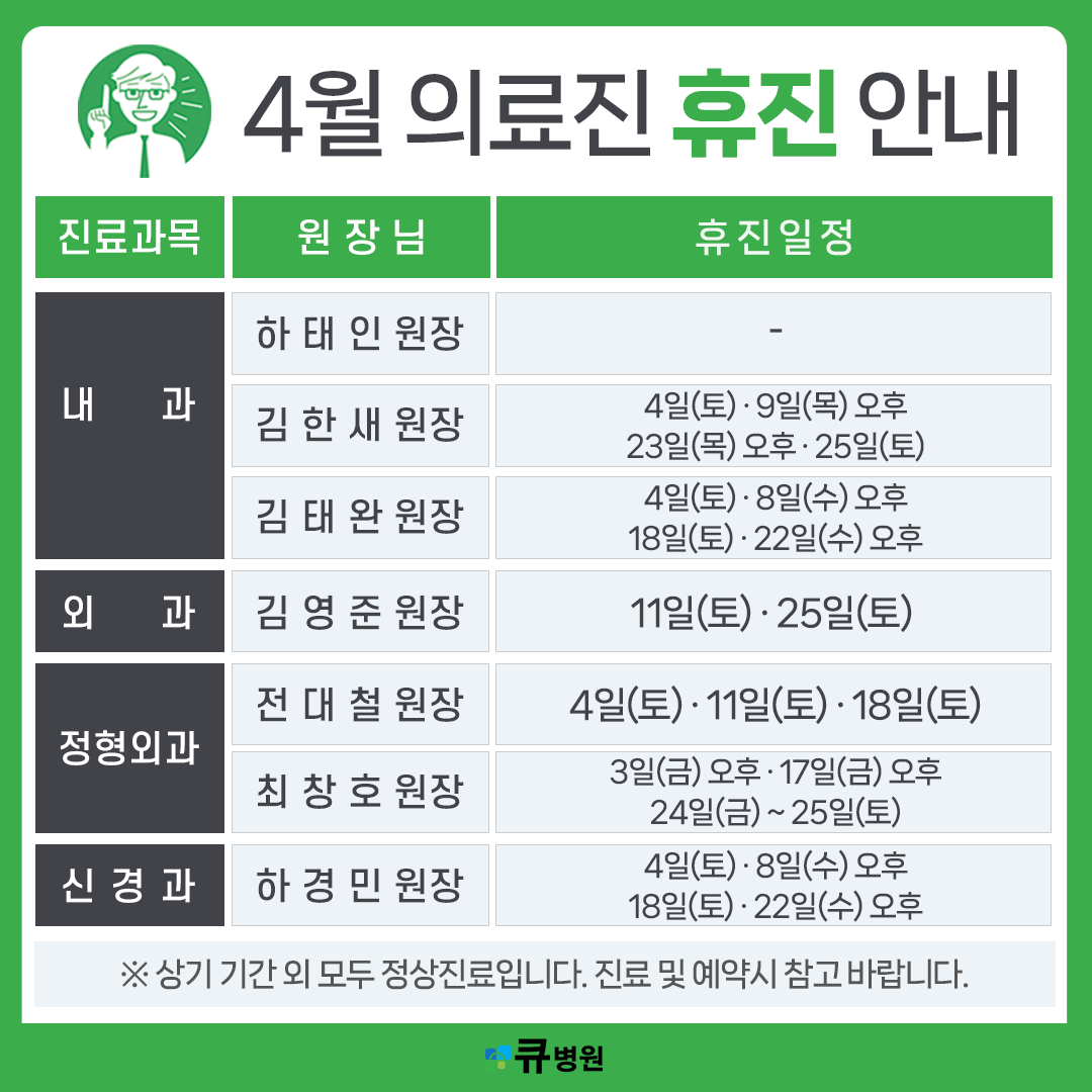 4월 의료진 휴진 안내